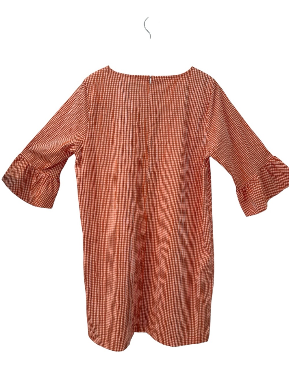 Caroline Rose Women’s Peach Orange Gingham Shift Dress with Ruffle Sleeves - Picture 3 of 12